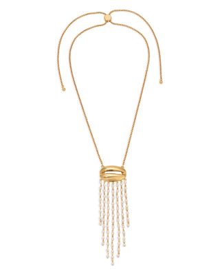 Mykonos Shell Imitation Pearl Fringe Pendant Necklace, 28" 
