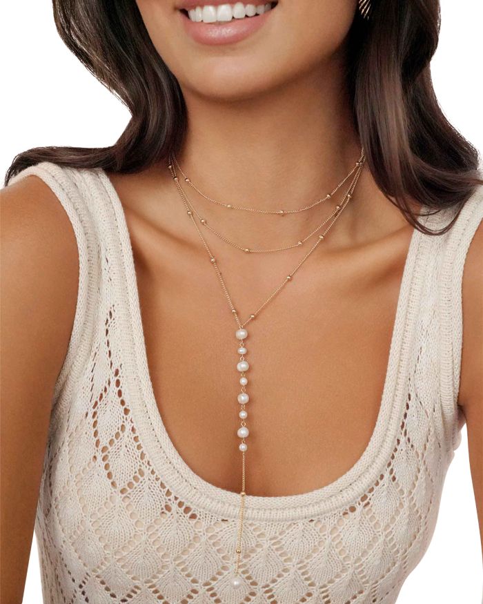 Coastal Cultured Freshwater Pearl Layered Lariat Necklace, 12.5"-17.5"