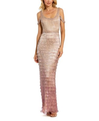 Mac Duggal - Scoop Neck Embellished Fringe Gown