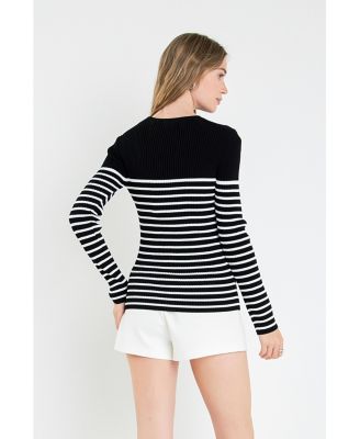  Women's Stripe Long Sleeve Knit Top