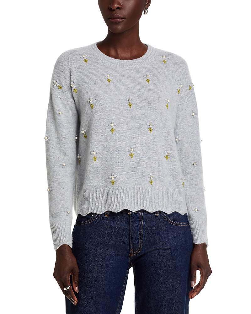 C By Bloomingdale's Cashmere Floral Pearl Embellished Sweater - Exclusive In Gray