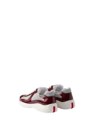 Men's Patent Leather and Technical Fabric America's Cup Sneakers in Burgundy