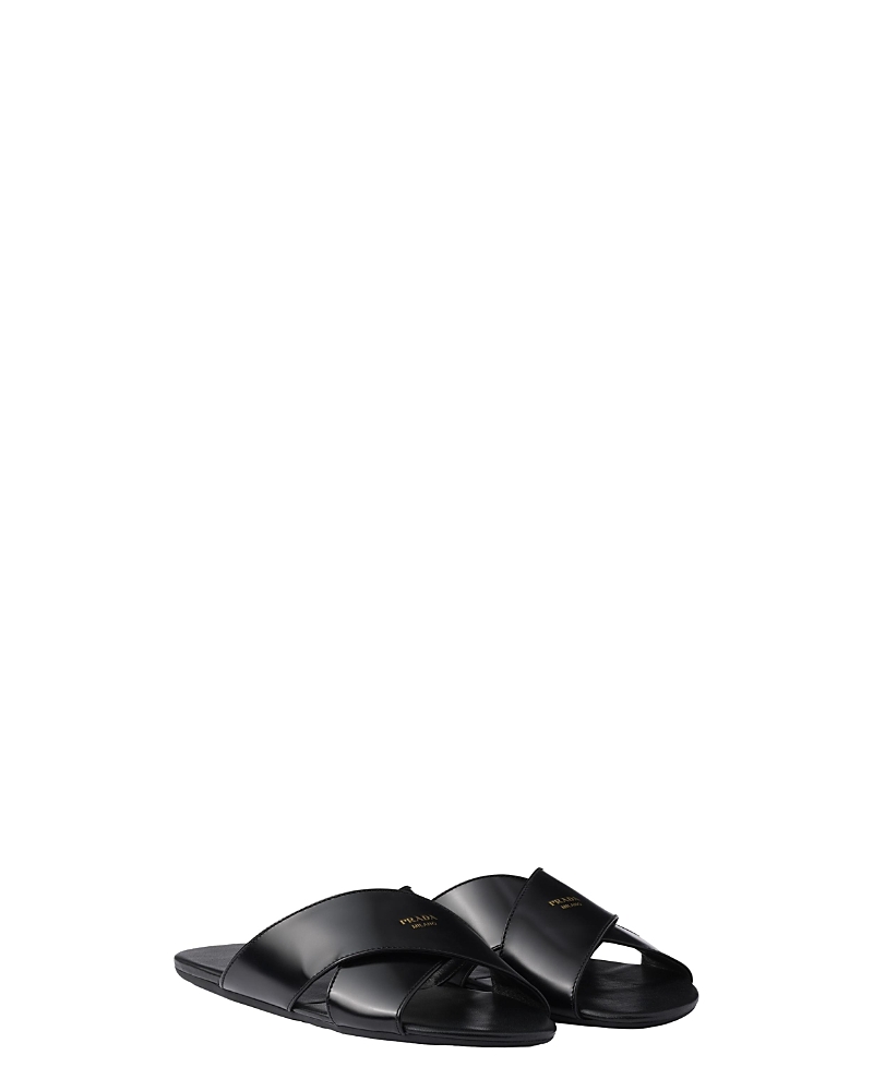 Prada Crisscross Slide Sandal In Black