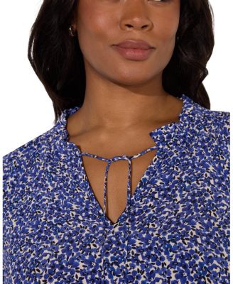  Ditsy Shirred Raglan Sleeve Blouse