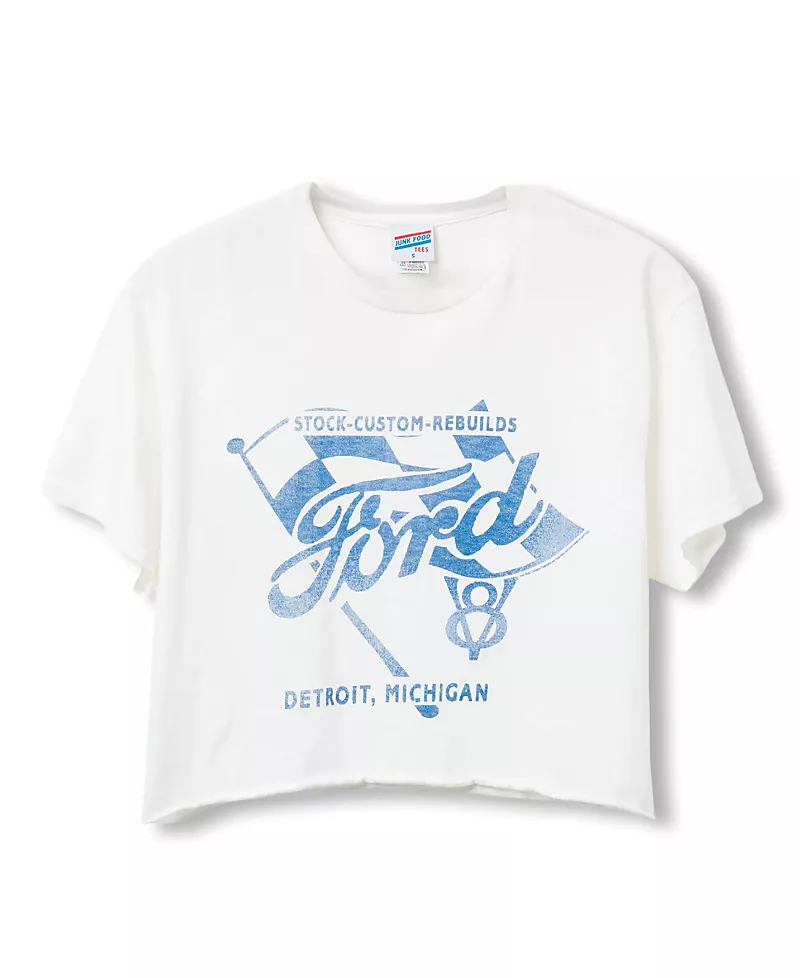 Junk Food Clothing Women's Ford Flag Flea Market Crop Tee