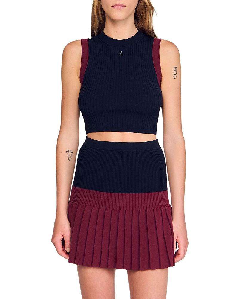 Sandro Two-tone Knit Top In Blue