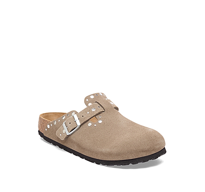 Birkenstock Women's Boston Shearling Clog In Taupe Suede/sandcastle At Urban Outfitters In Multi
