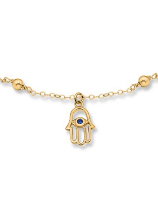 18k Gold Over Sterling Silver Blue Pav&eacute; Hamsa Hand Ankle Bracelet - Exclusive