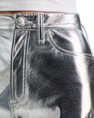 Logan Faux Leather Wide Leg Jeans in Silver