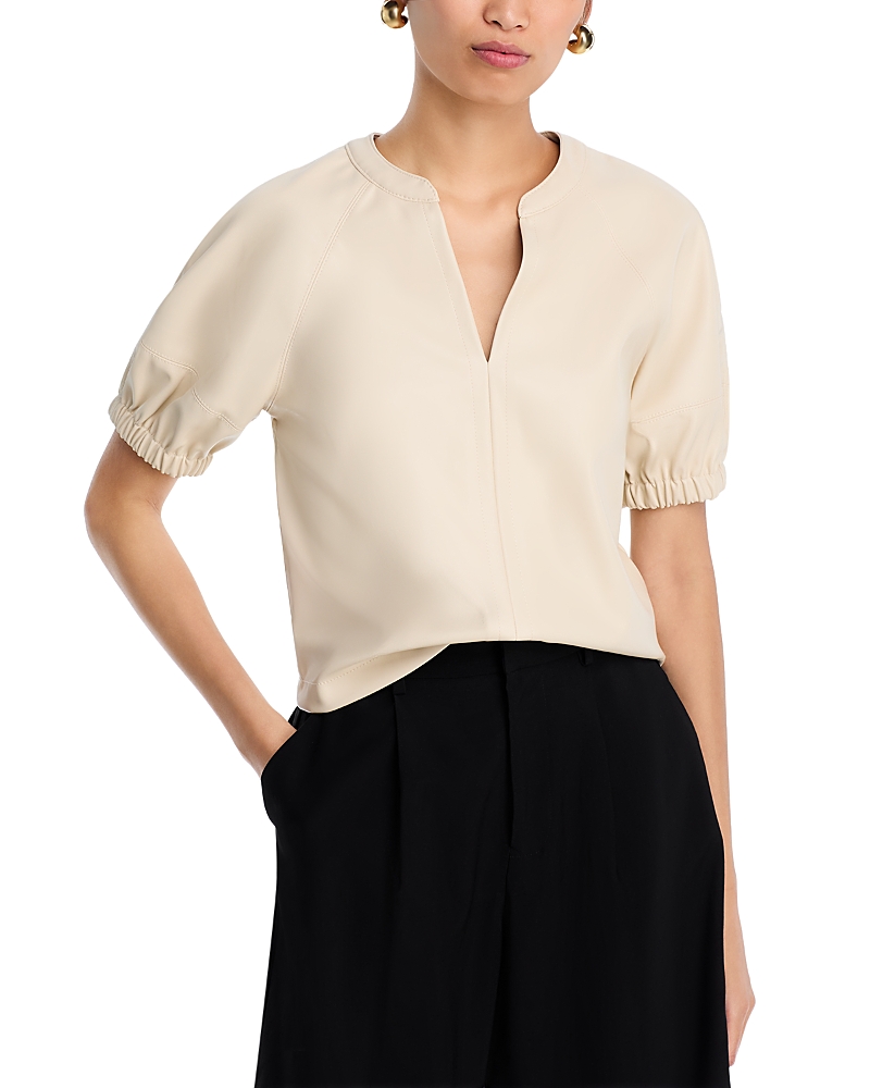 Steve Madden Roxanne Faux Leather Split Neck Top