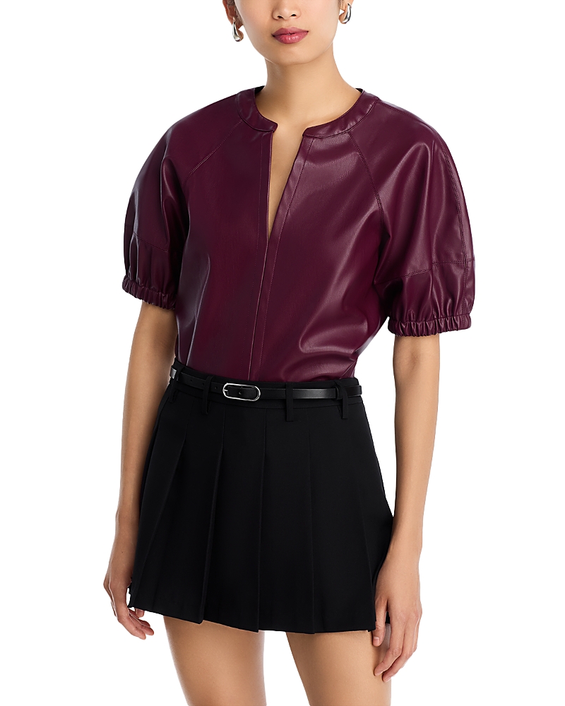 Steve Madden Roxanne Faux Leather Split Neck Top