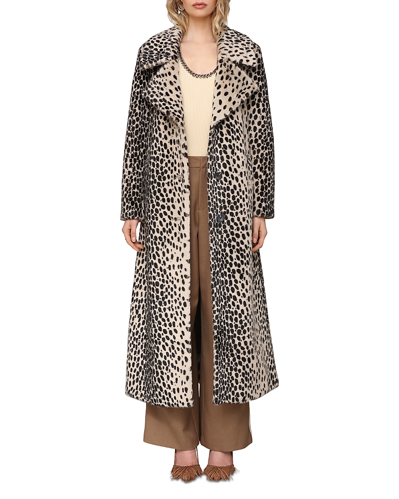 Avec Les Filles Cheetah Print Belted Faux Fur Maxi Coat In Gray