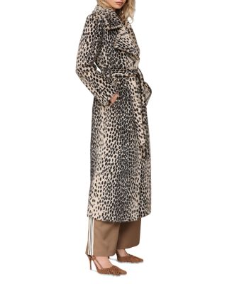 Cheetah Print Belted Faux Fur Maxi Coat