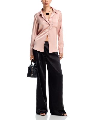 Satin Button Front Blouse - Exclusive