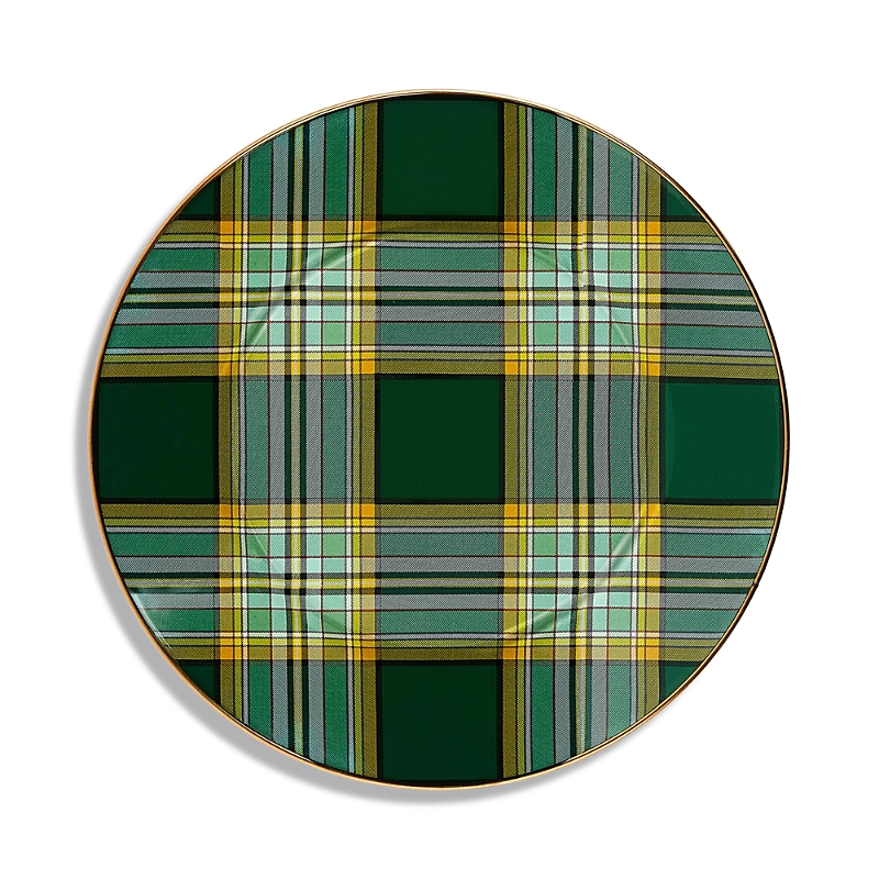 Mackenzie-childs Tartan Green Enameled Dinner Plate In Green