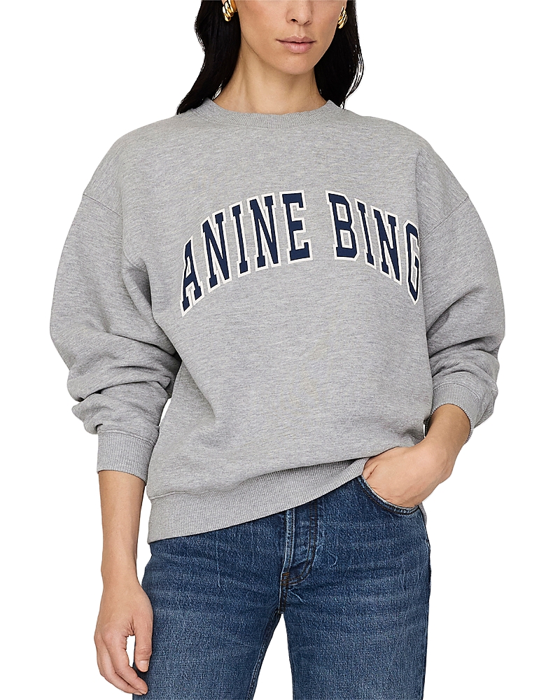 Anine Bing Grey Crew Neck Sweatshirt With Bold Lettering In Gray