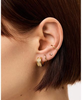 Brass and Cubic Zirconia Asher Triple Huggie Earrings