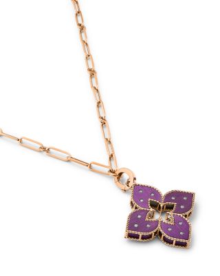 18K Rose Gold Venetian Princess Blue Titanium Diamond Flower Pendant Necklace, 33"