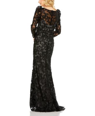  Embroidered Lace Wrap Over Puff Sleeves Gown