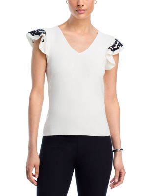 V Neck Flutter Sleeve Sweater 