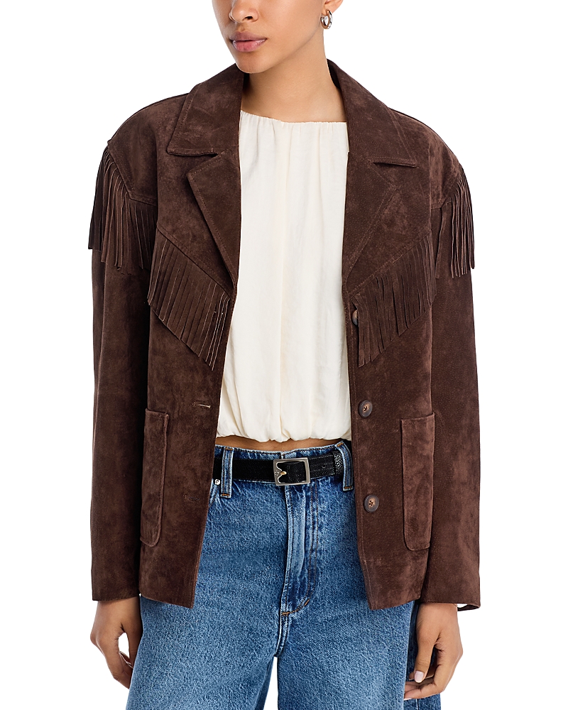 Blanknyc Faux Suede Fringe Jacket In Brown