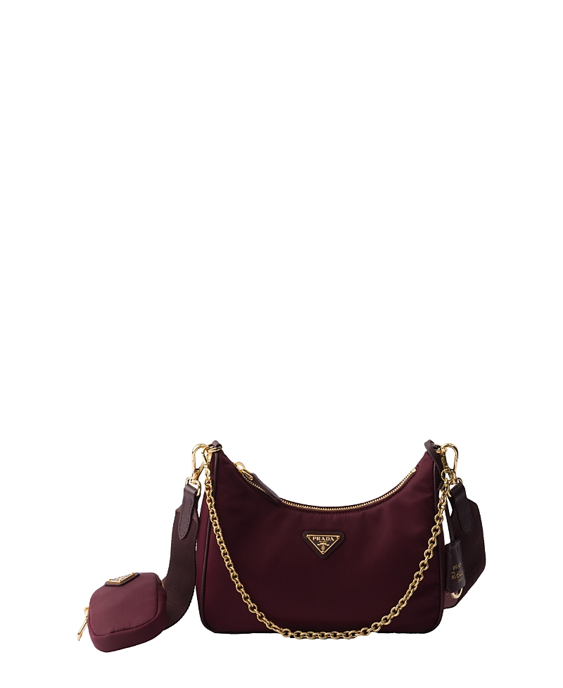Prada Re-edition 2005 Re-nylon Bag With Saffiano Mini Bag In Burgundy