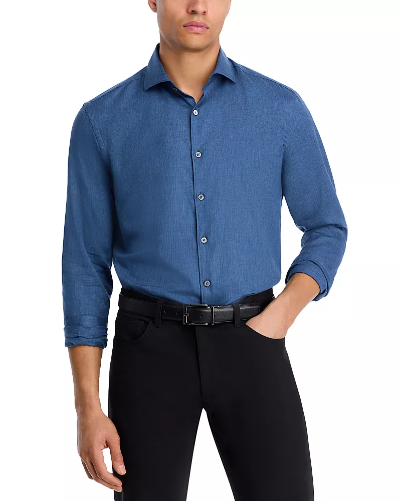 Canali Tonal Herringbone Weave Sport Shirt
