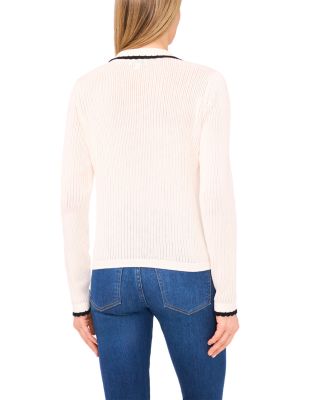 Pointelle Knit Polo Sweater 