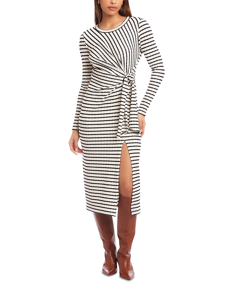 Fifteen Twenty Maddie Side Tie Long Sleeve Cotton Blend Midi Dress