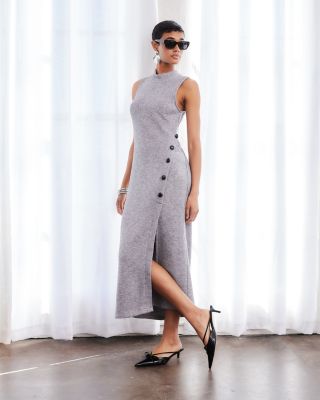 Lauren Button Detail Midi Dress