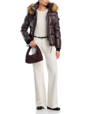 Gloss Puffer Jacket with Faux Fur Trimmed Hood - Exclusive