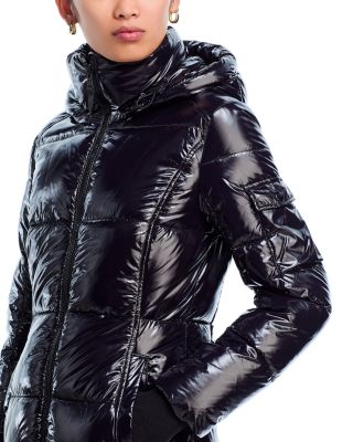 High Shine Long Puffer Coat with Hood - Exclusive
