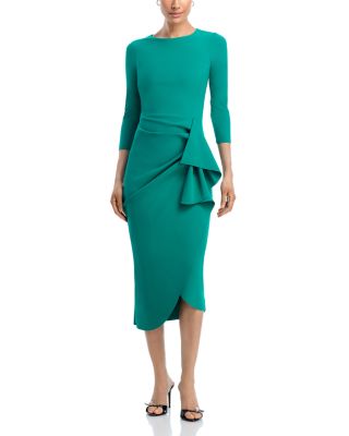 Wang 3/4 Sleeve Side Ruffle Dress