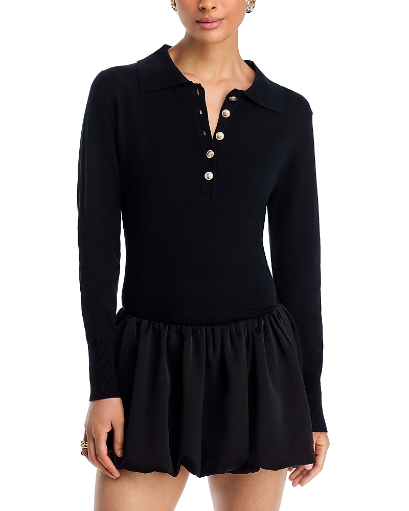 Single Thread Ribbed Polo Sweater In Black