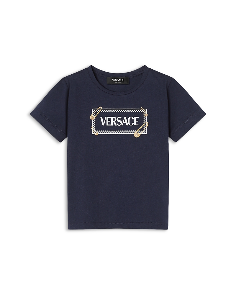 Versace Unisex 90s Pinned Logo Print Tee - Baby, Little Kid In Blue