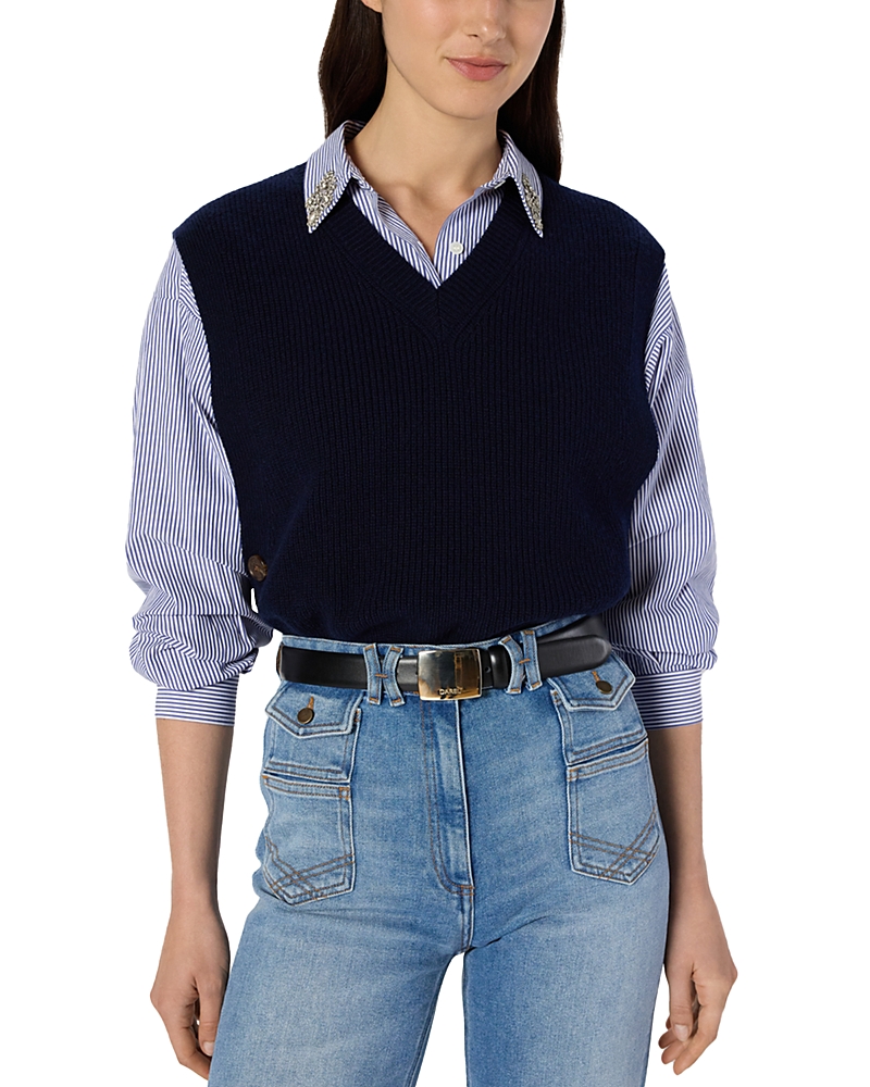 Gerard Darel Evita Wool Sleeveless Sweater In Blue
