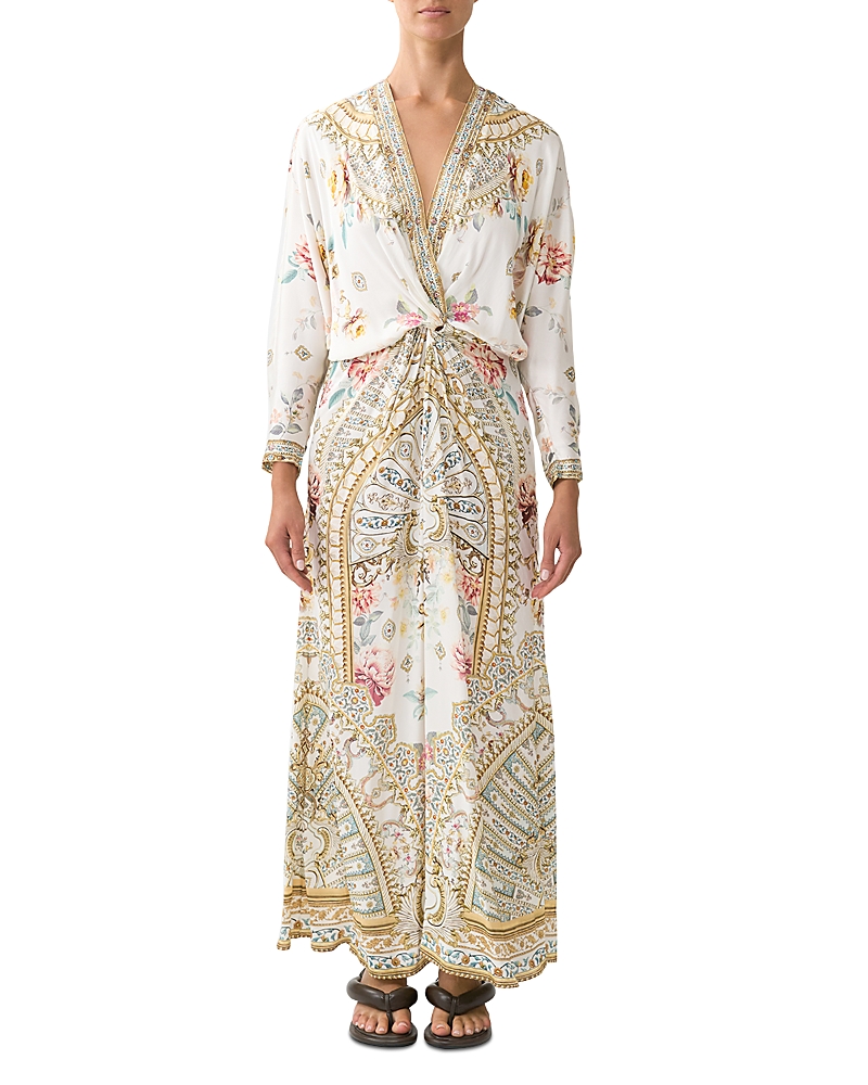 Camilla Silk Twist Front Maxi Dress In Multi