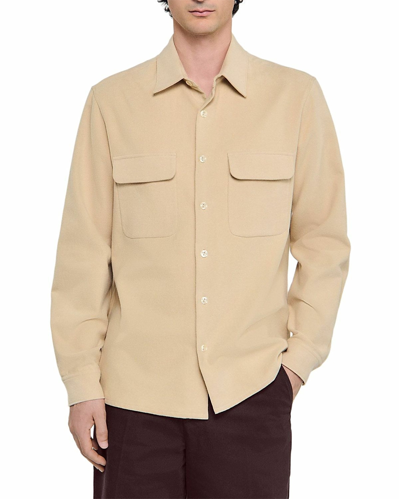 Sandro Relaxed Fit Flannel Overshirt In Brown