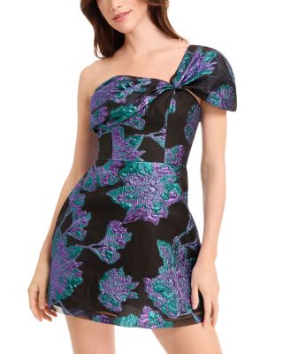 Olive Metallic Bow Shoulder Mini Dress