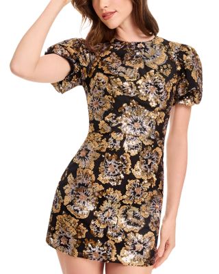 Elsie Sequin Floral Puff Sleeve Dress