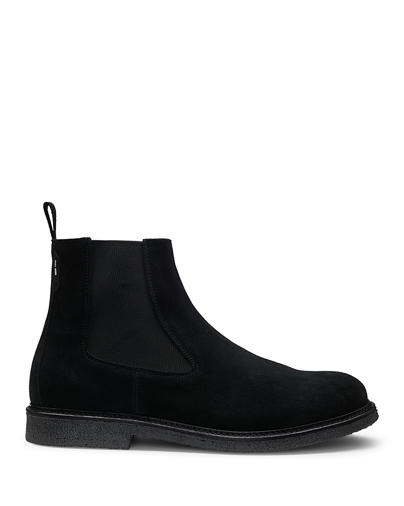 Hugo Boss Suede Chelsea Boots With Elasticated Panels In Black