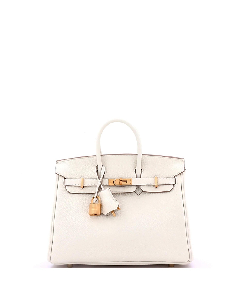 Pre-owned Pre-owned Hermes Hermes Birkin 25 Handbag Light Togo With Rose Gold Hardware In White