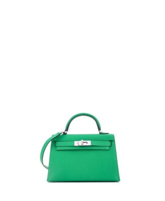 Pre-Owned HERMÈS - Kelly 20 Handbag Green Chevre Mysore with Palladium Hardware