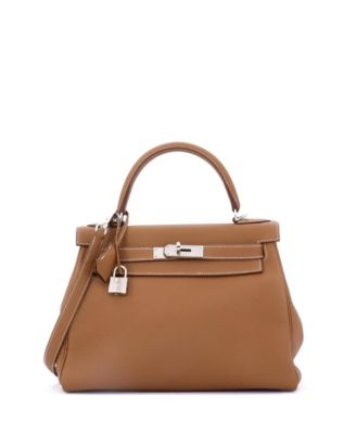 Pre-Owned HERMÈS - Kelly 28 Handbag Brown Togo with Palladium Hardware