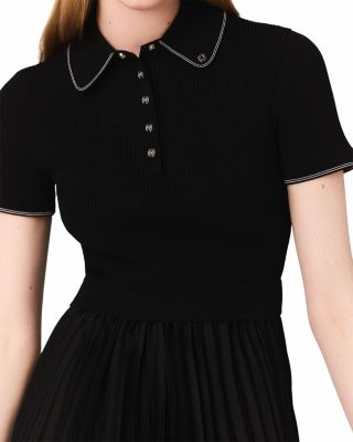 Polo Collar Pleated Maxi Dress