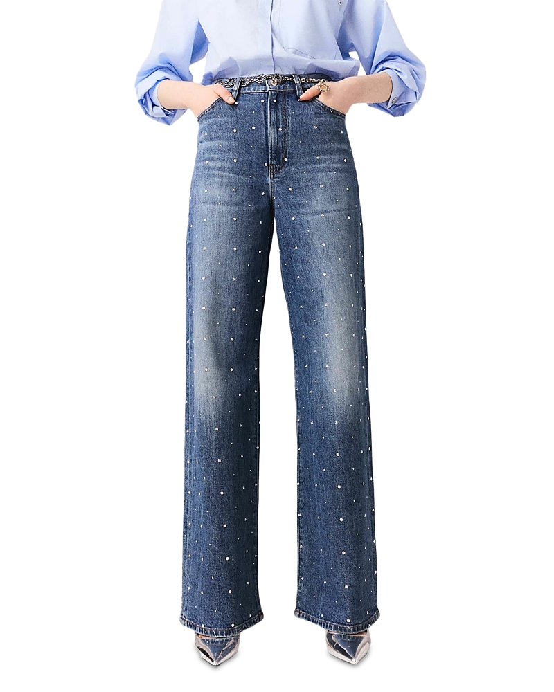 Maje Wide-leg Denim Jeans With Studs In Black