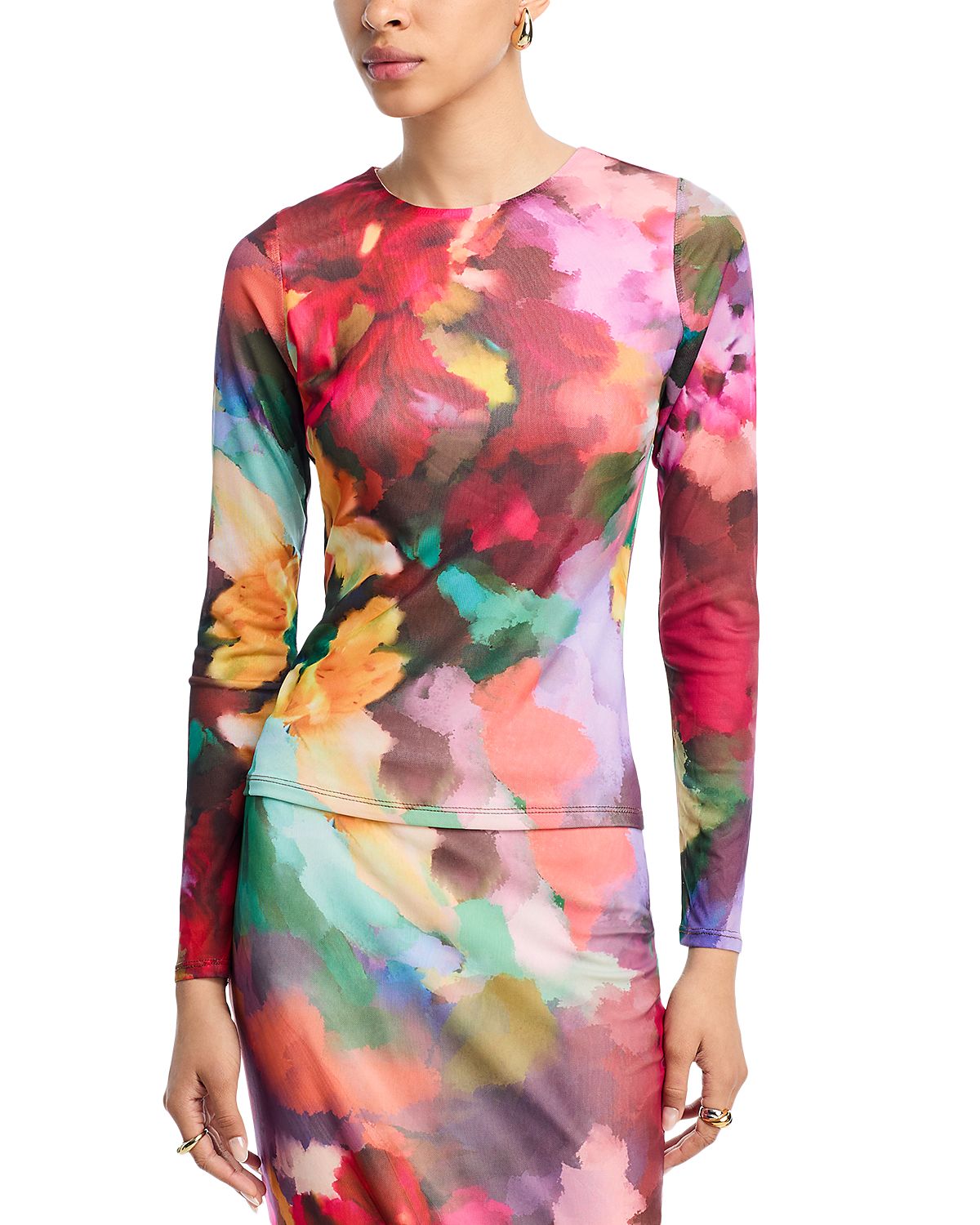 Aqua Floral Mesh Long Sleeve Top - Exclusive
