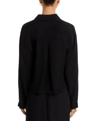 Wide Hem Cropped Button Down Shirt