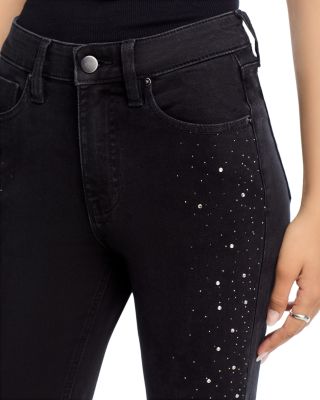 Rhinestone High Rise Ankle Skinny Jeans in Black - Exclusive