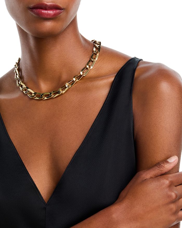 18K Gold Chunky Link Collar Necklace, 17"